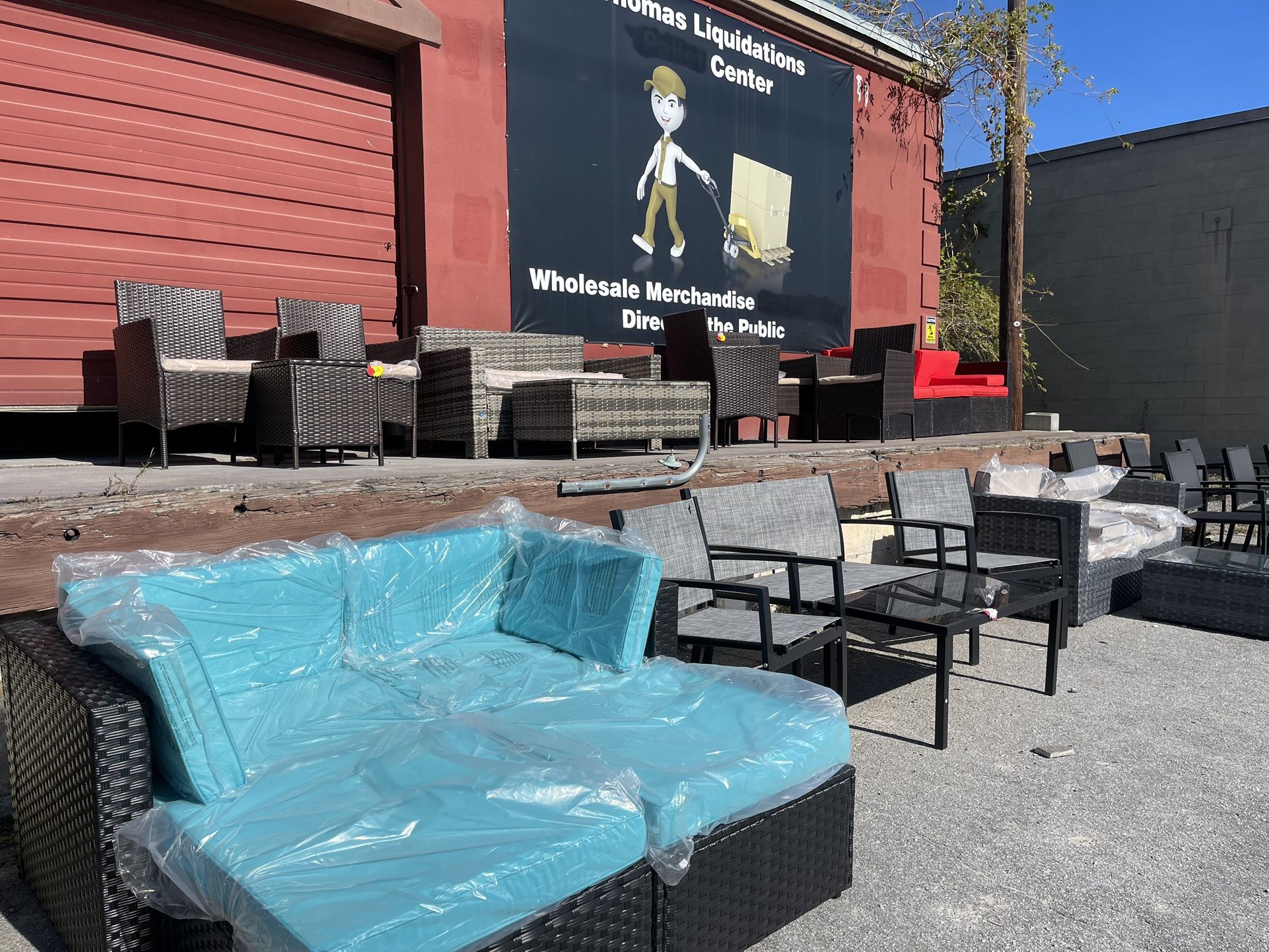 Teal Loveseat And Ottomans