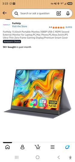 ForHelp 15.6inch Portable Monitor,1080P USB-C HDMI Second External Monitor for Laptop,PC,Mac Phone,PS,Xbox,Swich,IPS Ultra-Thin Zero Frame Gaming Disp