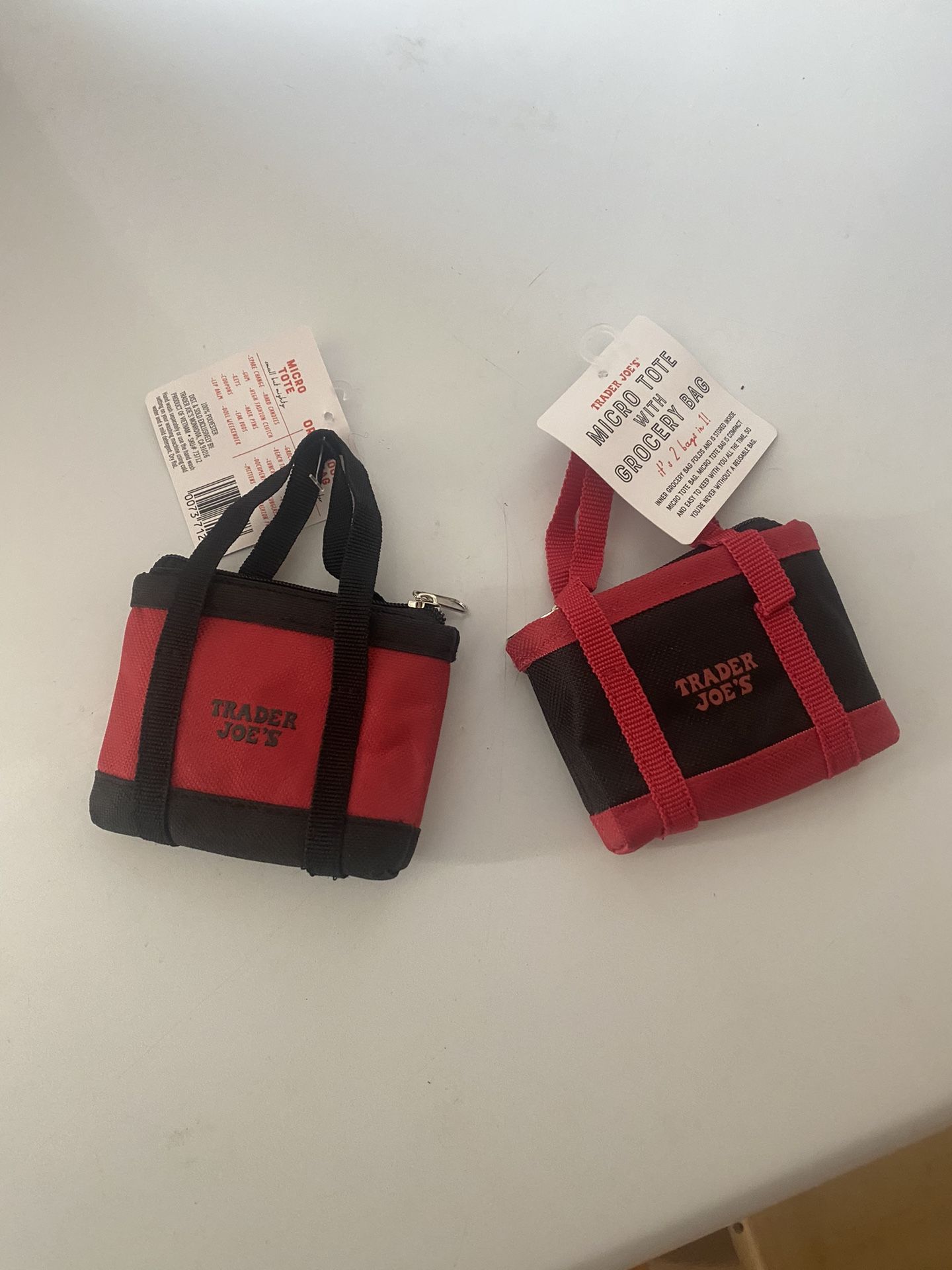 New Trader Joe's Red And Black Mini Micro Tote Folded 2 in 1 Reusable Shopping Bag