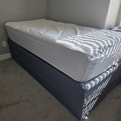 TwinXL Mattress, 18" Bed Frame, Skirt, Protector