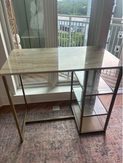 Modern Faux Marble Bar Table / Desk with Storage – Gold Frame