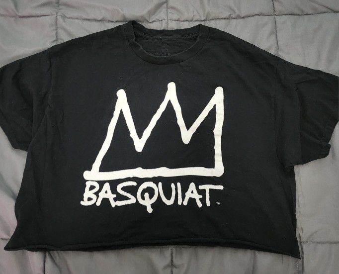 Women's Cropped Basquiat Crown Black Tee (Size Large)