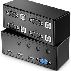 4 Port VGA KVM Switch, 4 Computers one Monitor Switch, 3 USB for Wireless Keyboard, Mouse, USB Printer Connection, Independent Button Switching,Includ
