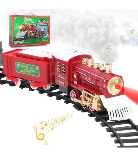 Electric Train Set, Train Toy with Sound, Lights and Smoke, Toy Train Set Under The Christmas Tree, Christmas Toy Gift for Kids Aged 3 4 5 6 7 8 Years