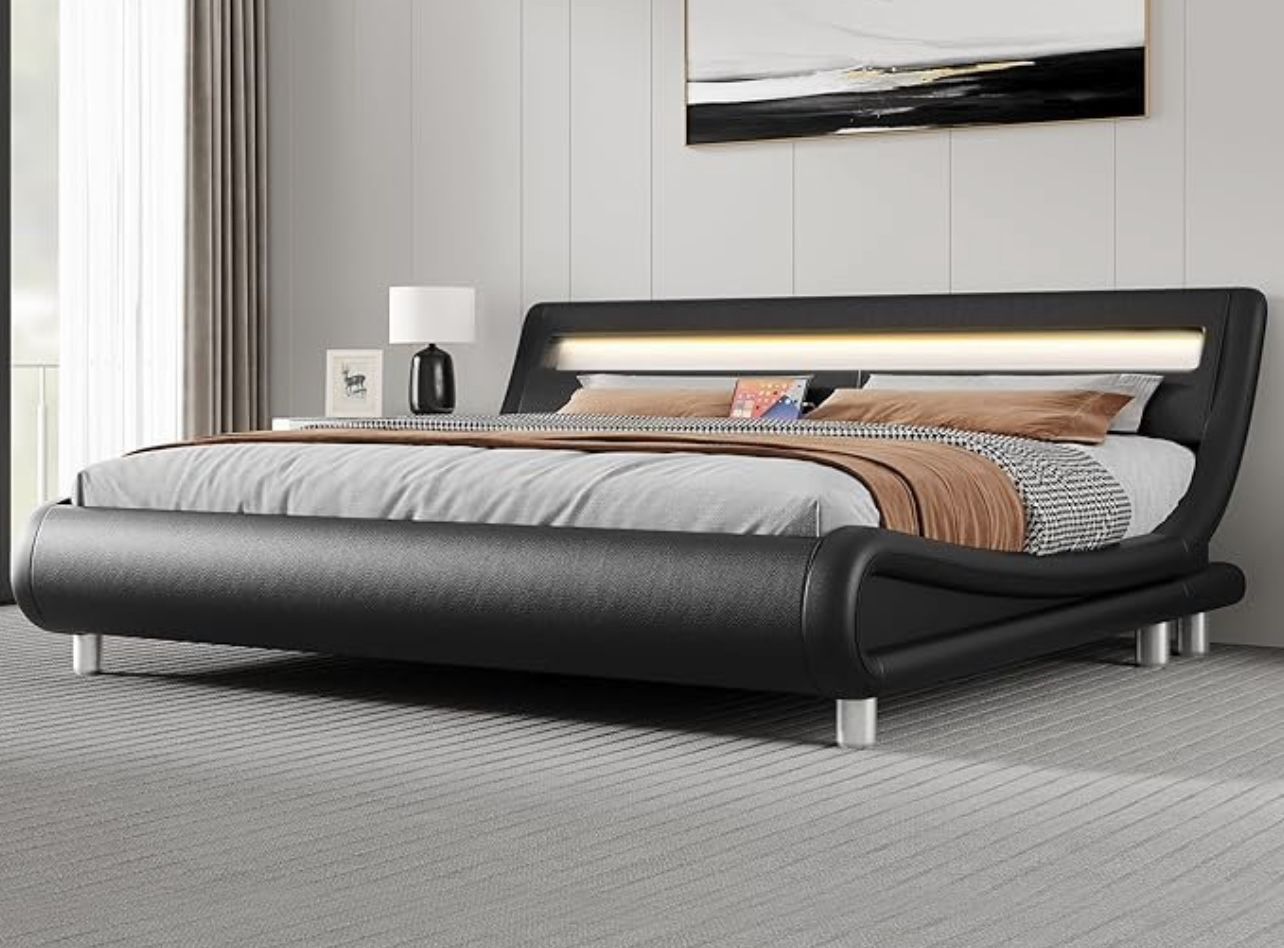 BED FRAME KING SIZE WITH ERGONOMIC HEADBOARD AND LED LIGHTING BRAND NEW IN BOX!!!