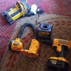 Dewalt Drill, Dewalt Lamp, Dewalt Charger, Extension Cord