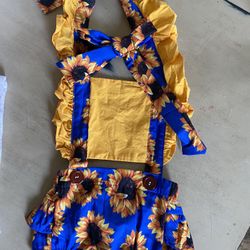 12-24 Month Sunflower Baby Romper & Head Wrap
