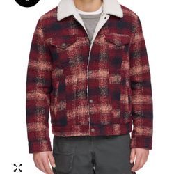 LEVIS Men's Plaid Fleece-Lined Trucker Jacket