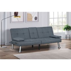 Brand New Gray Linen Sofa Futon  (65 x 31.5 x 28H)