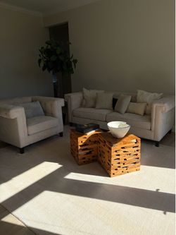Z gallery couch and chair with wood end table
