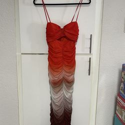 Burnt Orange Tan and brown and ruched ombré bodycon midi dress size small wore once