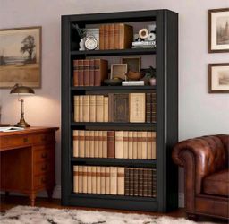 Heavy Duty Metal Bookshelf, 5-Tier Industrial with Adjustable Shelves, 69" H x 36" W, Black I-1