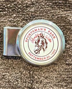 Vintage 1983 Rambling Willie Race Horse Money Clip Sportsman's Park – Silver Tone Collectible!
