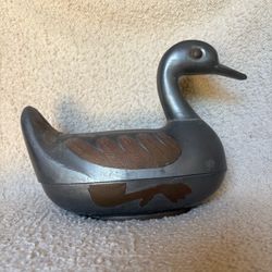 Pewter and brass duck trinket box full vintage made in Hong Kong