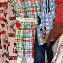Baby Boy Clothes Bundle - Mickey, Grinch, Pooh, Cars PJs & More size 18 months 