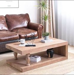 47.2" Wood Coffee Table Farmhouse for Living Room 2 Tier Mid Century Modern Coffee Table 🌱
