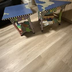 Set Of Two Hand Painted All Wood Tables