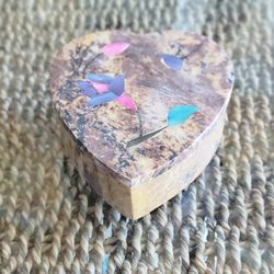 Marble Heart Shaped Mother Of Pearl Inlay Trinket/ Ring /Jewelry Box Soapstone