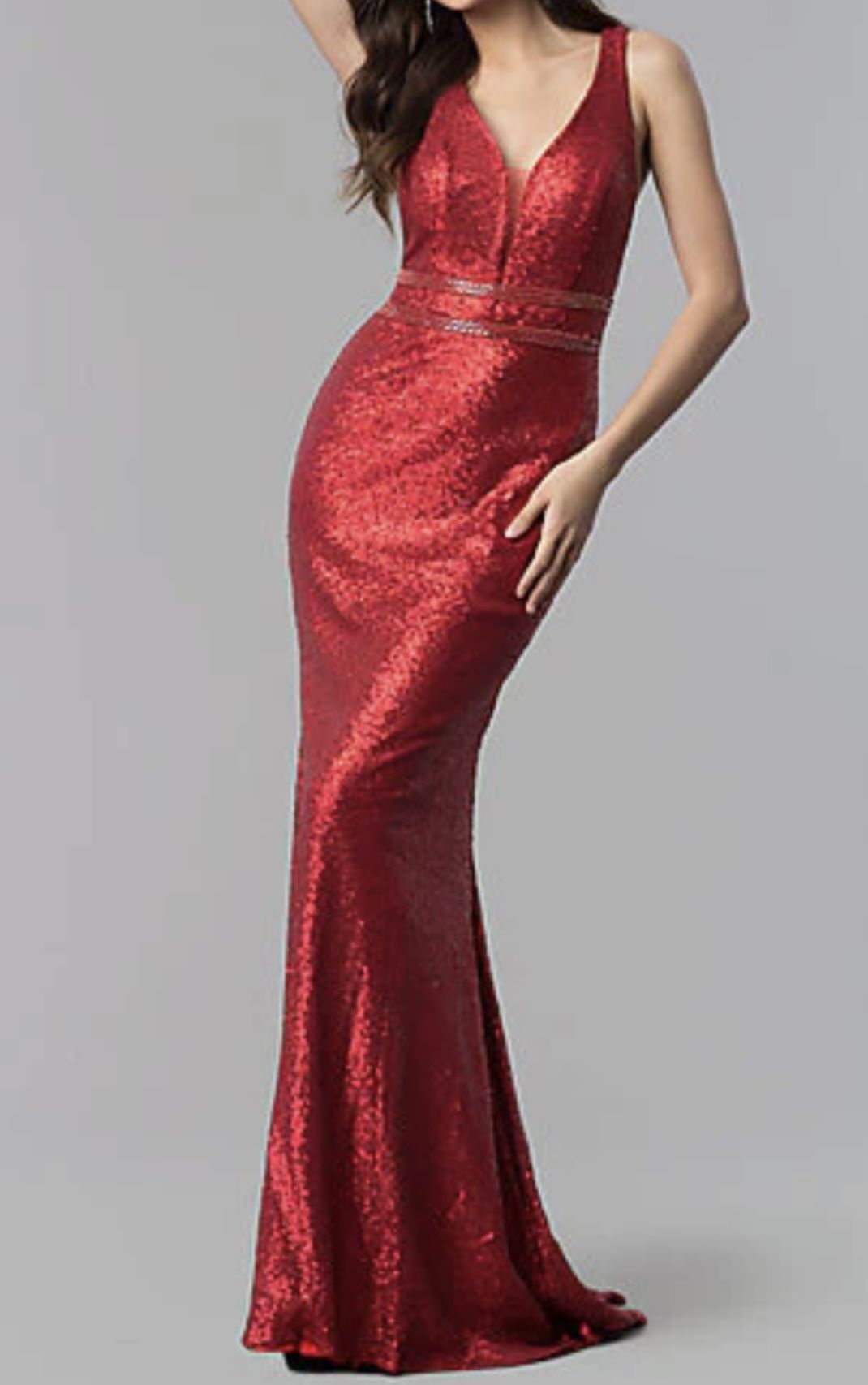 Alyce Paris Claret V Neck Sequin Dress