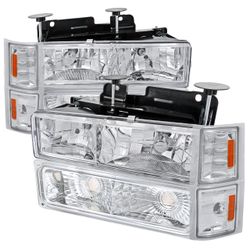 94-98 Chevrolet HSilverado/Tahoe/Suburban/C10 Factory Style Headlights w/ Bumper & Corner Lights (Chrome Housing/Clear Lens)