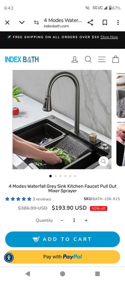 4 Modes Waterfall Grey Kitchen Faucet Pull Out Mixer Sprayer