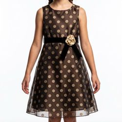 Bonnie Jean Y2K Dark Coquette Brown Polka Dot Rosette Mesh Dress Sz 10