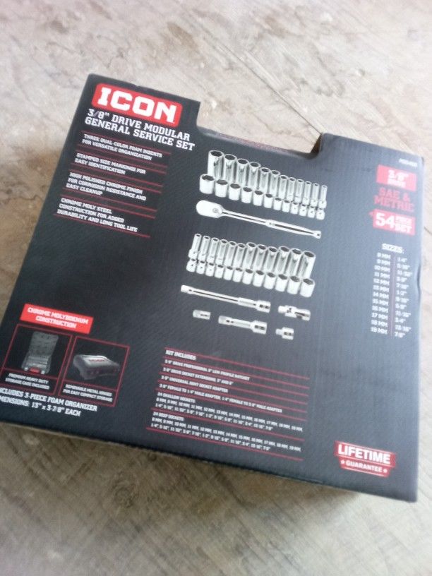 Icon 54 Piece 3/8 Drive Modular General Service Socket And Ratchet Set