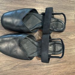 Black Leather Slingback Flats 