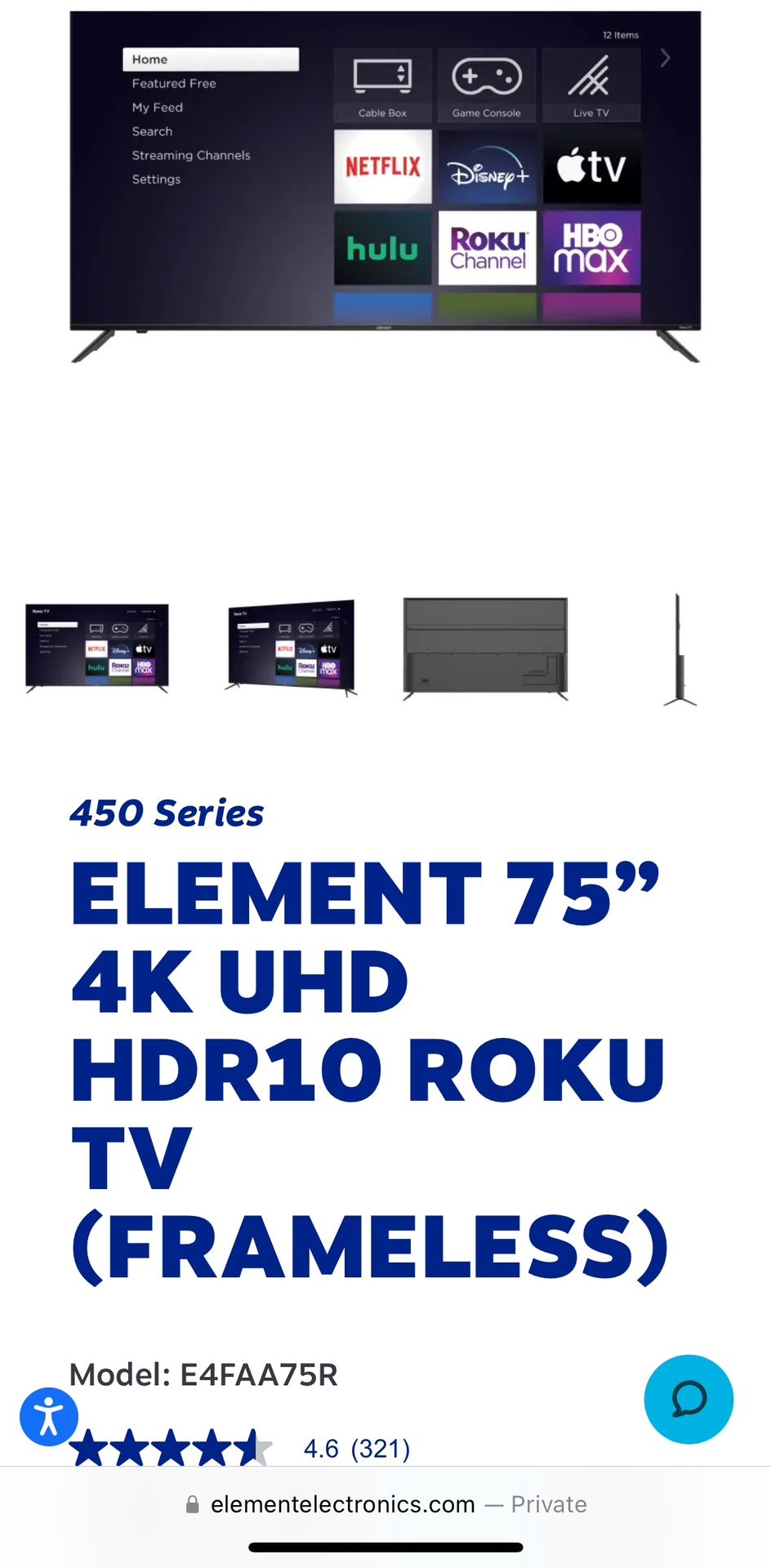 USED- 75 inch Roku HD TV