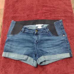 Isabel Side Panel Midi Short Cuffed Maternity Denim Shorts sz 8