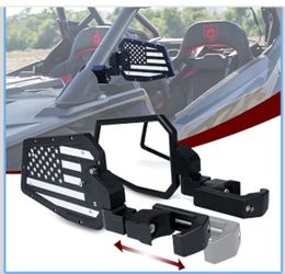 Aluminum UTV Side Mirrors Fits 1.75"-2" Roll Cage Bar America USA Flag Pattern Side Rear View Mirror for Polaris RZR XP Turbo Can-Am Maverick X3 Yamah