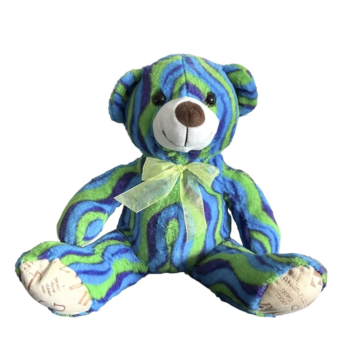 Nanco Swirly Teddy Bear Plush Stuffed Animal Wavy Stripe Blue Green Purple 10in