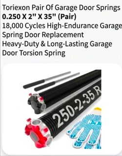 Garage Door Torsion Springs Pair 0.250 x 2" x 30" Steel Modern 18000 Cycles