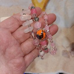 Set Of Three Pink Beaded  Stretch Bracelets 