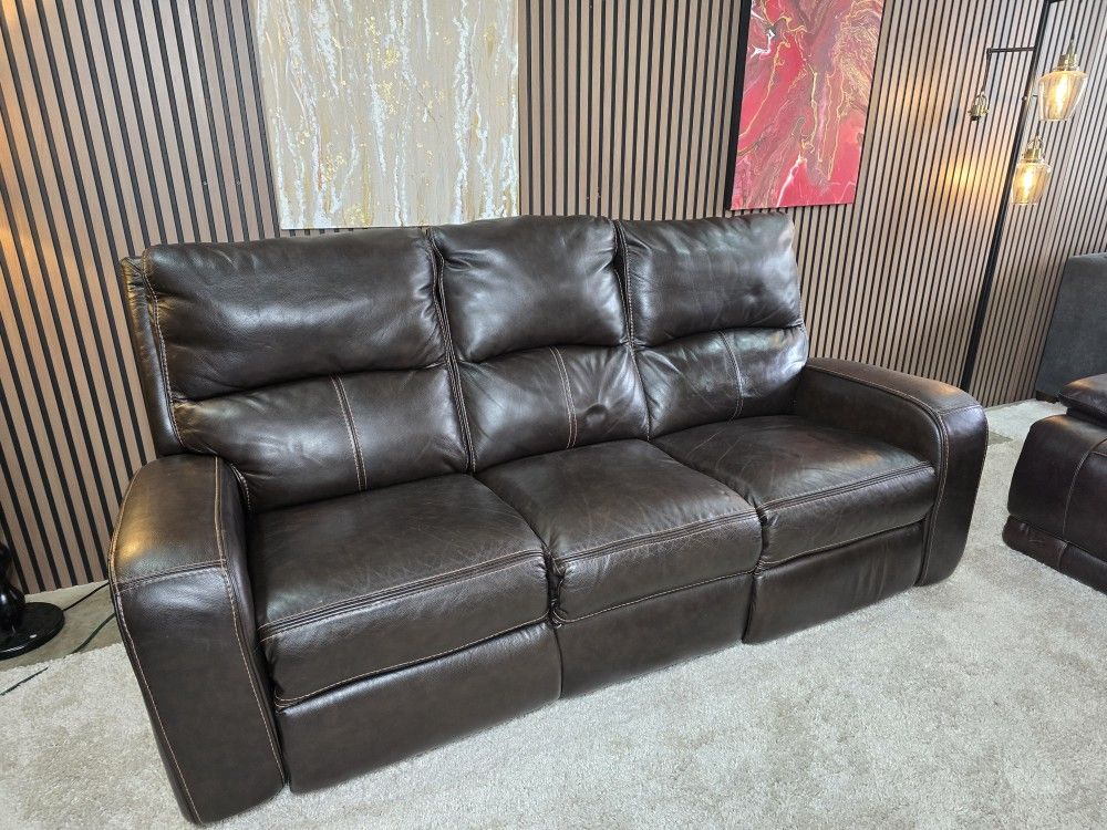 Brown Ridgewin Top Grain Leather Power Reclining 3 Person Sofa