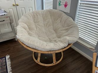 Large Rattan Papason Chair with Plush Cream Cushion