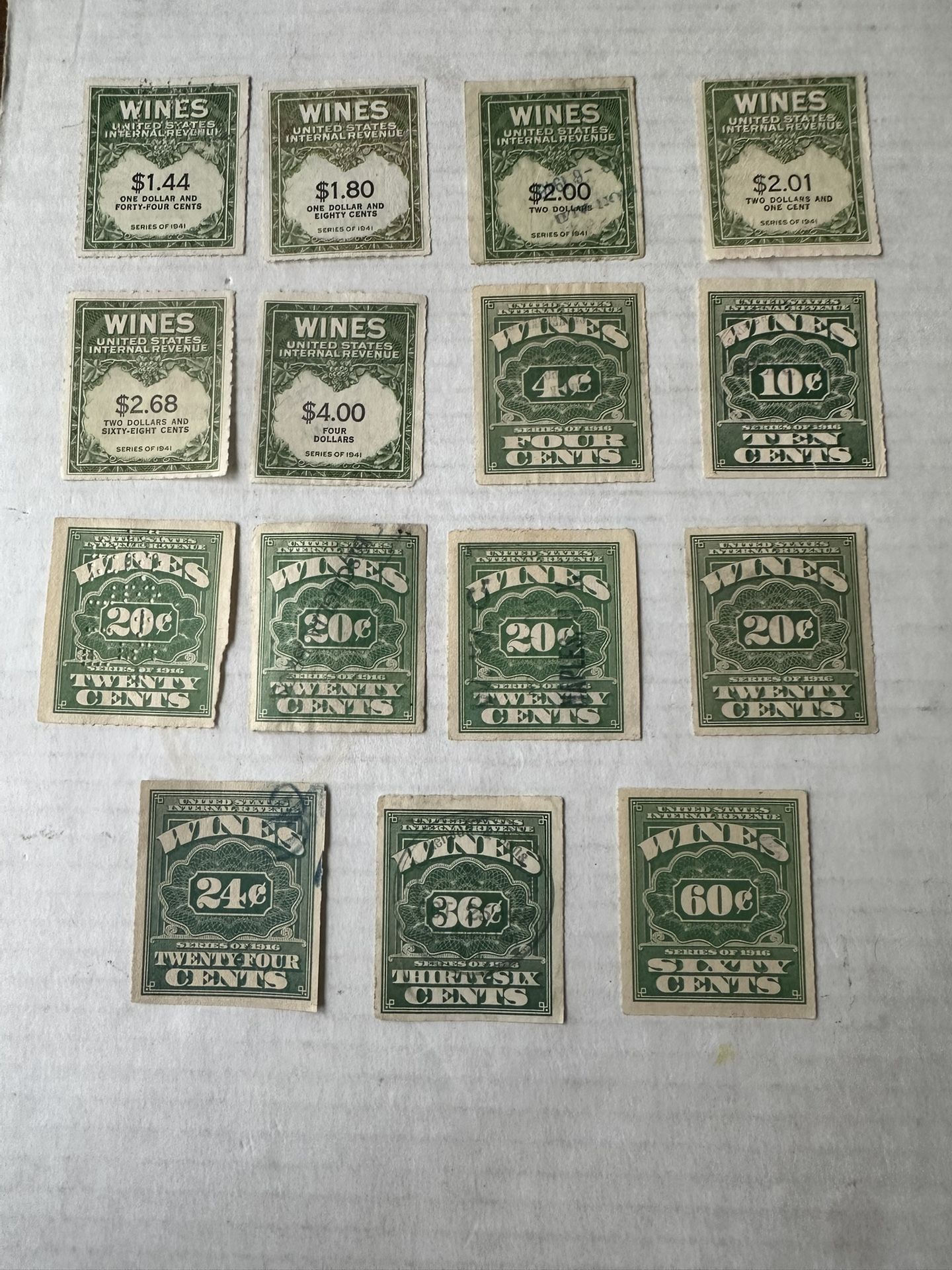 United States Tax Wine Revenue Used Stamp Group Of 17