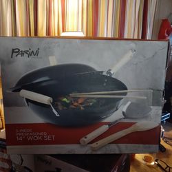 Parini, 5-piece Preseasoned 14" Wok Set.