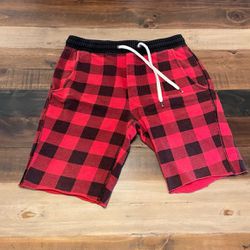 American Eagle Red Tartan Plaid Sweat-shorts