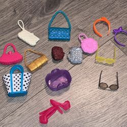 Lot of Barbie Doll Accessories—Purses Glasses Shoes Headbands