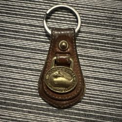 Dooney & Bourke All Weather Brown Leather Brass Duck Key Ring Fob Chain Vintage 