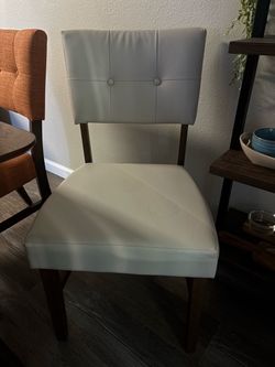 4 Mid-Century Modern Cream Faux Leather Dining Chair – Button-Tufted Accent Chair