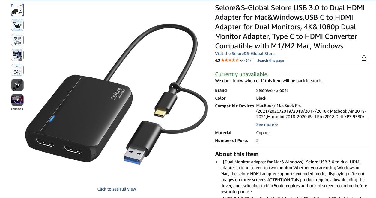 USB-C to Dual HDMI Adapter
