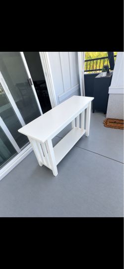 White Wood Console Table with Bottom Shelf