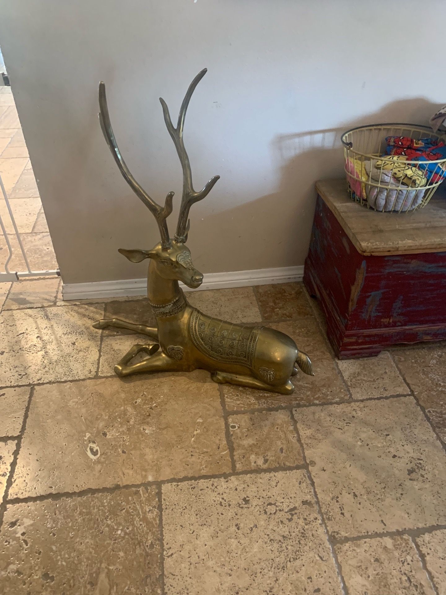 Huge ornate brass deer very big beautiful condition height 35 length 34 and heavy