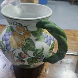 VTG ANCORA HANDPAINTED PORCELAIN STONEWARE JUG PITCHER  MADE IN ITALY
