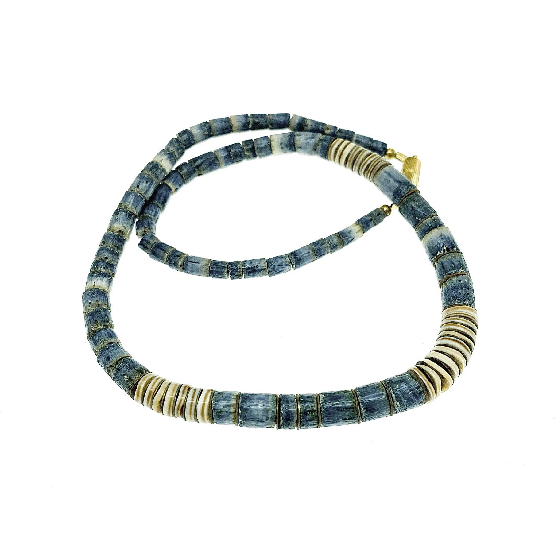 Vintage Blue Coral Heishi Beads Necklace, Southwestern Style, Boho Hippie Collar 