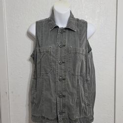 American Eagle Outfitters Women’s Utility Cargo Vest – Gray Button Down, Size Small