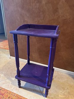 Purple Painted Wood Two-Tier Side Table
