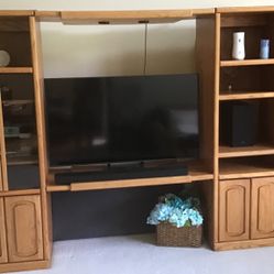 Solid Oak Entertainment Center. Fits Up To 55” Tv Or Smaller. 